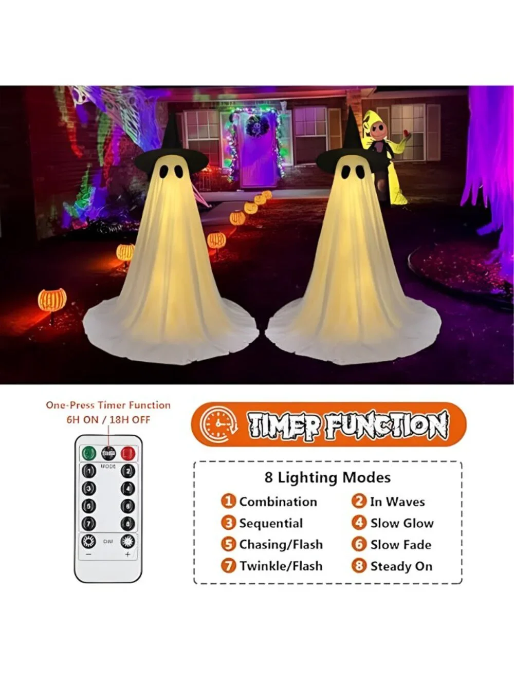 Halloween Ghost Decorations, 2 Pack 5FT Lighted Ghosts with Remote